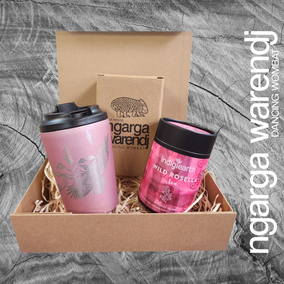 Ngarga Warendj Gift Box Indigiearth Tea and Bunjil and Waa Stainless Steel Keep Cup Hamper Pack