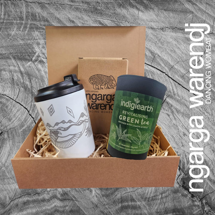 Ngarga Warendj Gift Box Indigiearth Tea and Bunjil and Waa Stainless Steel Keep Cup Hamper Pack
