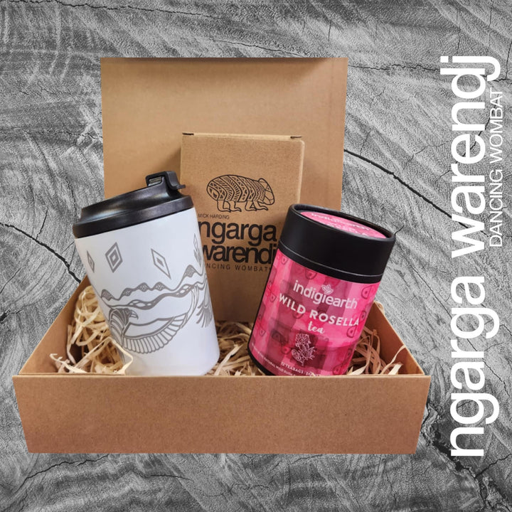 Ngarga Warendj Gift Box Indigiearth Tea and Bunjil and Waa Stainless Steel Keep Cup Hamper Pack