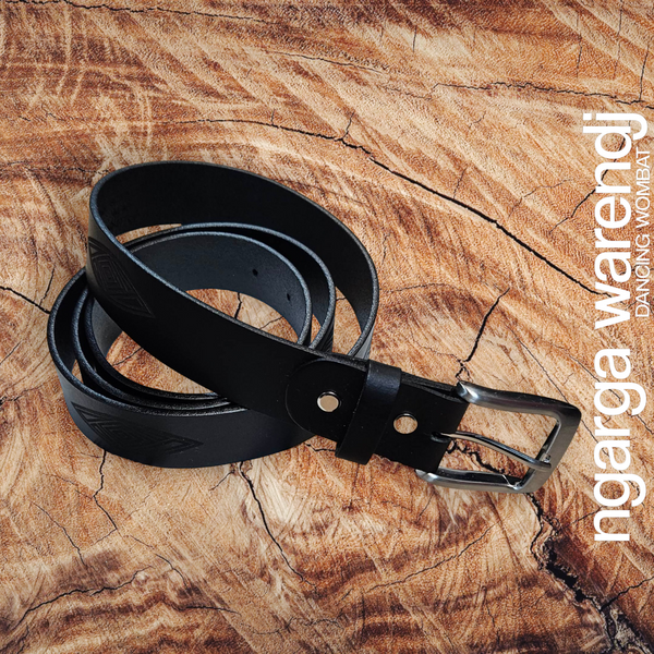 Black Leather Belt with Assorted Aboriginal Art Designs