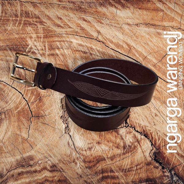 Brown Leather Belt with assorted Aboriginal Art Designs