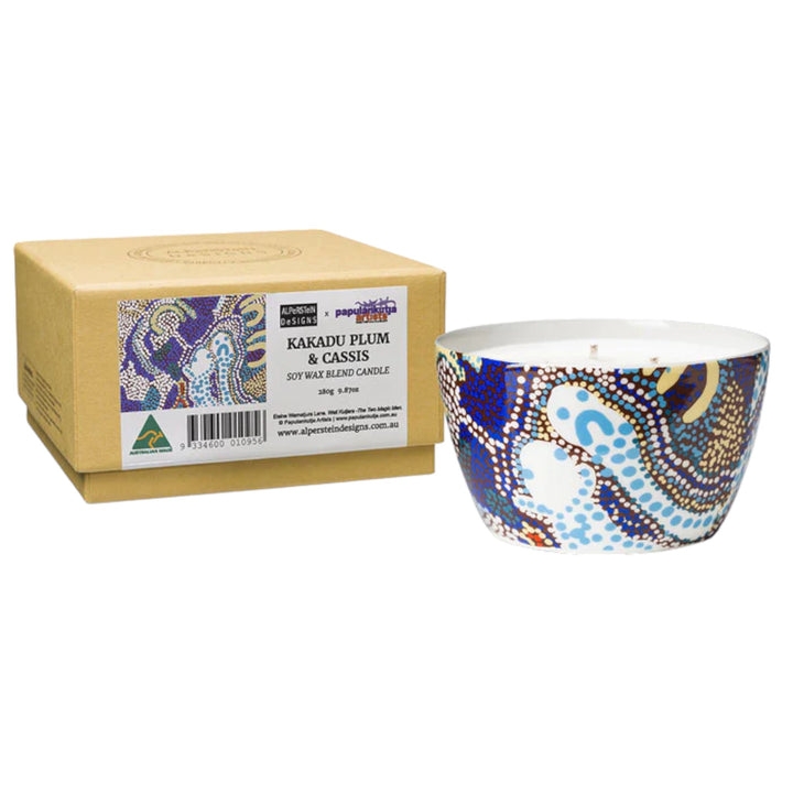 SOY CANDLE IN CERAMIC BOWL TRIPLE WICK  - ASSORTED ABORIGINAL ART DESIGNS