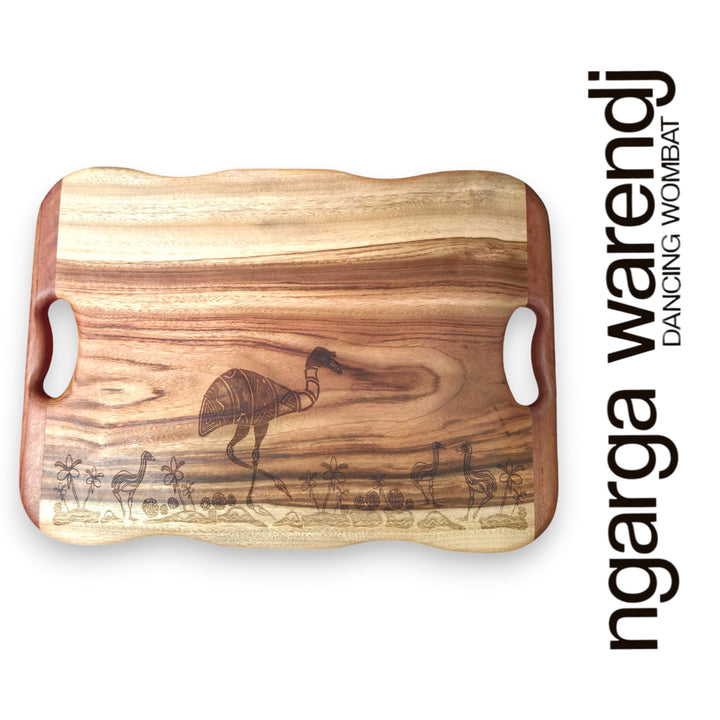 CAMPHOR LAUREL & REDGUM MEDIUM RECTANGLE BOARD WITH HANDLES - ASSORTED DESIGNS