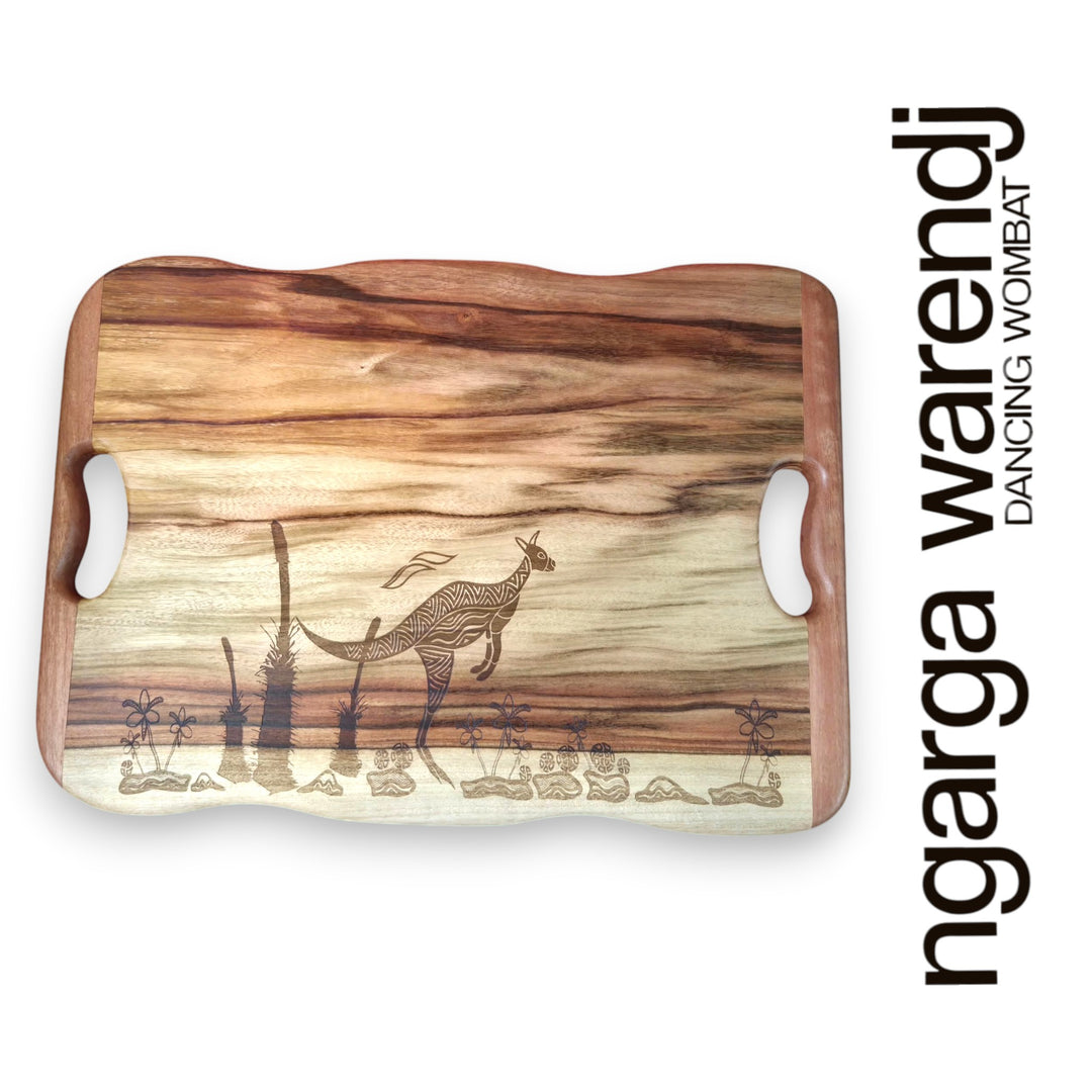 CAMPHOR LAUREL & REDGUM MEDIUM RECTANGLE BOARD WITH HANDLES - ASSORTED DESIGNS