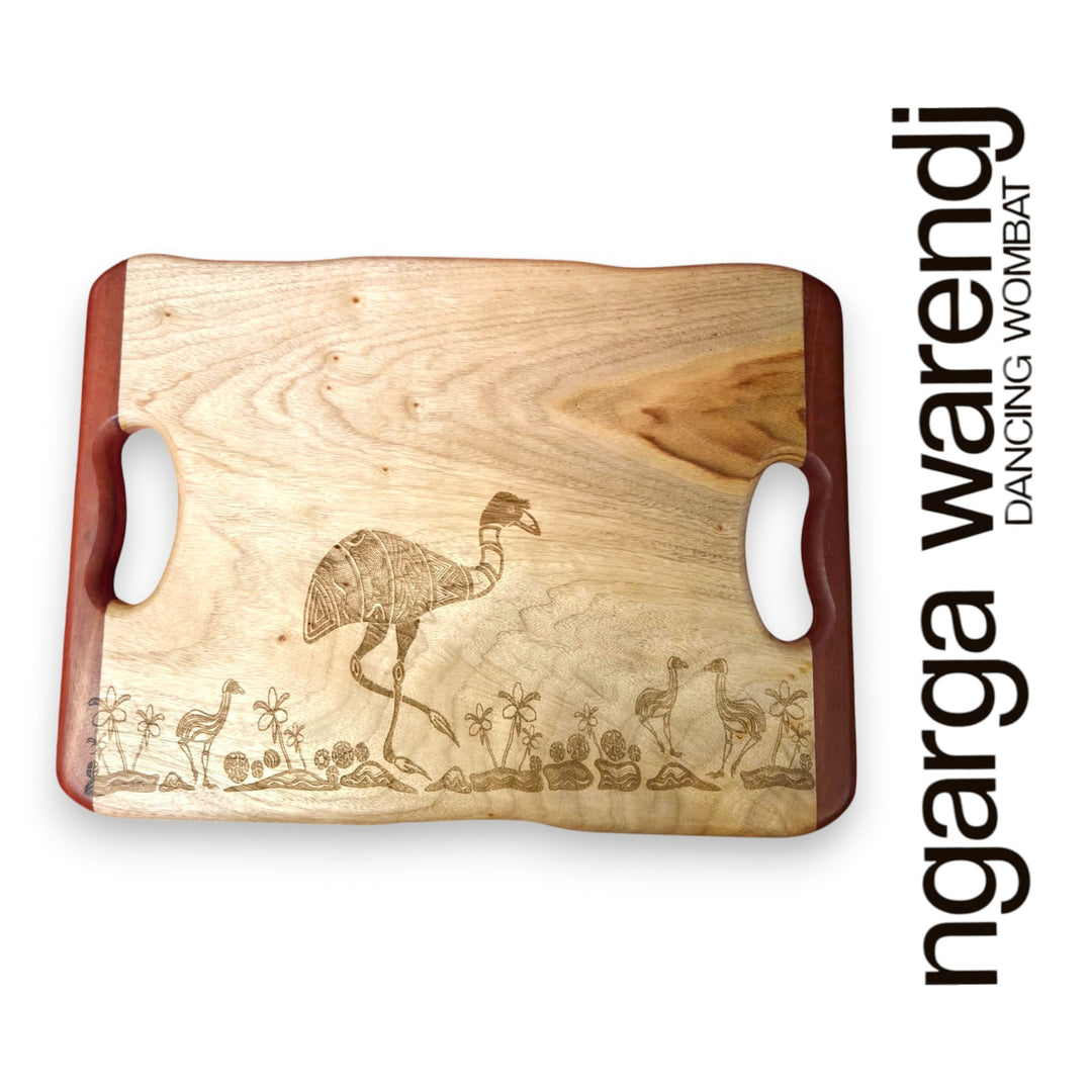 CAMPHOR LAUREL & REDGUM SMALL RECTANGLE BOARD WITH HANDLES - ASSORTED DESIGNS