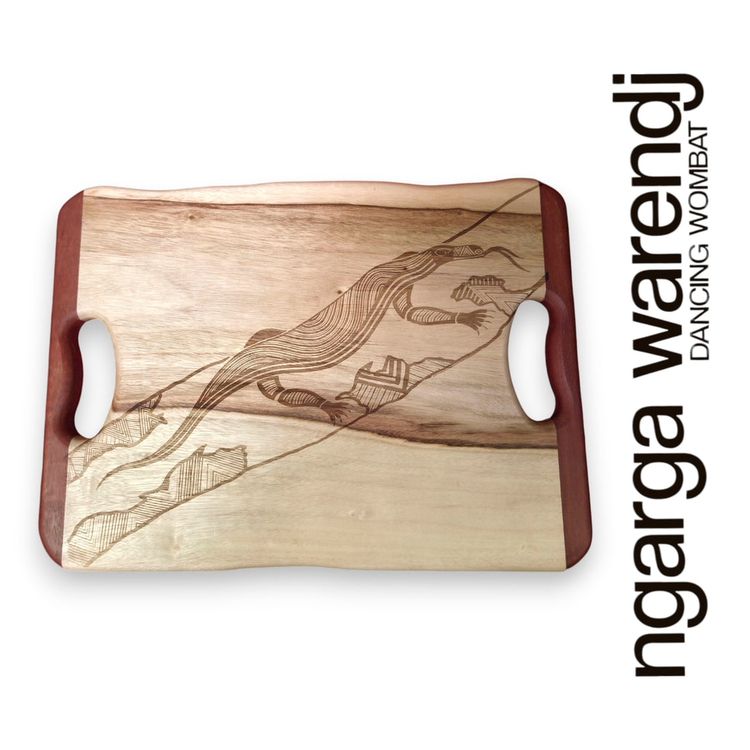 CAMPHOR LAUREL & REDGUM SMALL RECTANGLE BOARD WITH HANDLES - ASSORTED DESIGNS