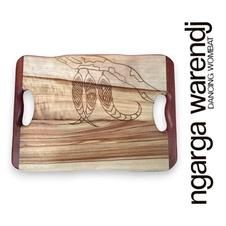 CAMPHOR LAUREL & REDGUM SMALL RECTANGLE BOARD WITH HANDLES - ASSORTED DESIGNS