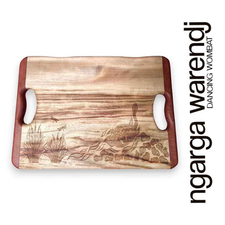 CAMPHOR LAUREL & REDGUM SMALL RECTANGLE BOARD WITH HANDLES - ASSORTED DESIGNS
