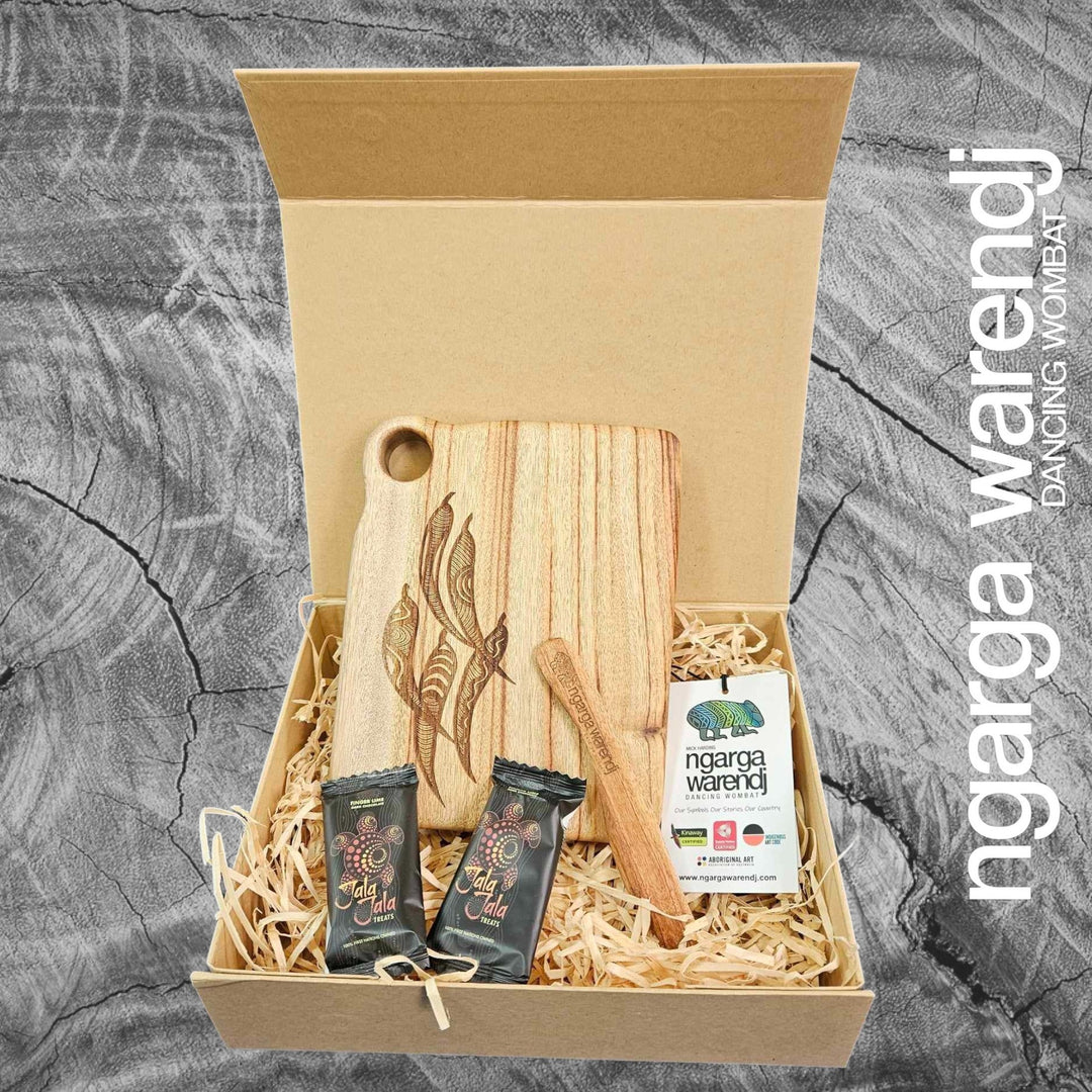 Ngarga Warendj Gift Box Camphor Laurel X-Mini Board, Spreader and Jala Jala Chocolates