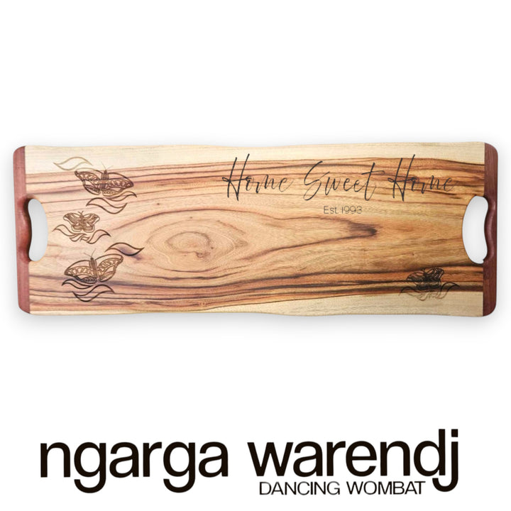 CAMPHOR LAUREL LONG BOARD WITH REDGUM HANDLES - ASSORTED DESIGNS
