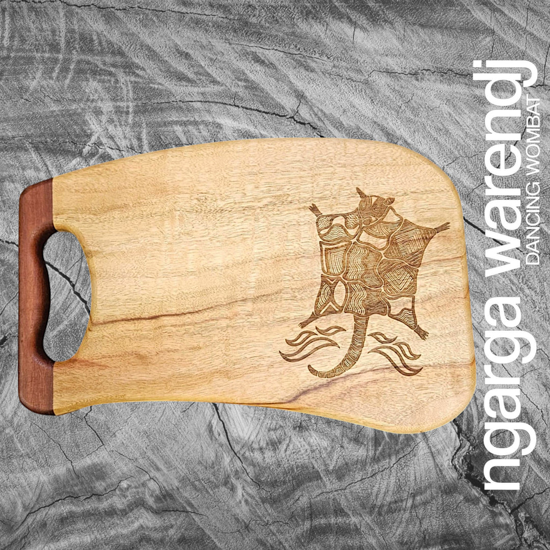 CAMPHOR LAUREL SMALL BOARD WITH REDGUM HANDLE - ASSORTED DESIGNS