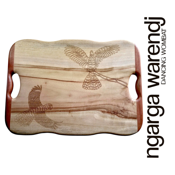 CAMPHOR LAUREL & REDGUM MEDIUM RECTANGLE BOARD WITH HANDLES - ASSORTED DESIGNS