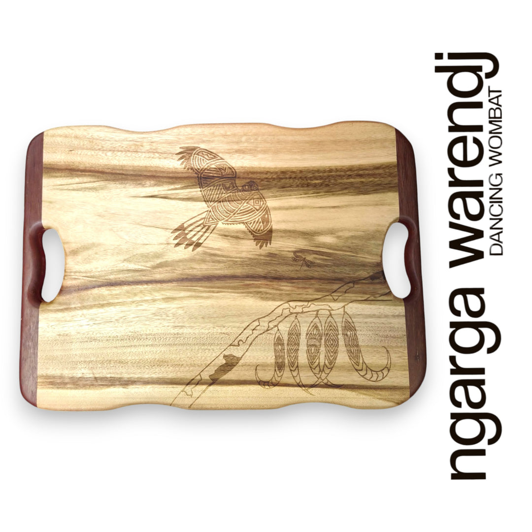 CAMPHOR LAUREL & REDGUM MEDIUM RECTANGLE BOARD WITH HANDLES - ASSORTED DESIGNS