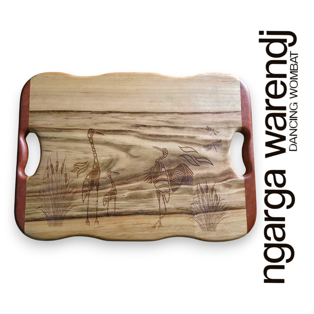 CAMPHOR LAUREL & REDGUM MEDIUM RECTANGLE BOARD WITH HANDLES - ASSORTED DESIGNS