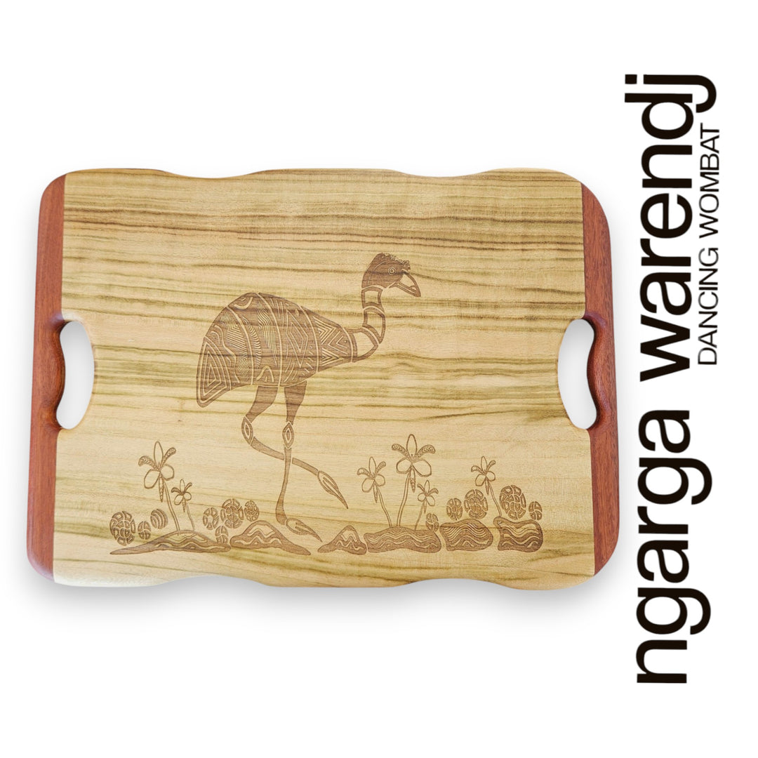 CAMPHOR LAUREL & REDGUM MEDIUM RECTANGLE BOARD WITH HANDLES - ASSORTED DESIGNS