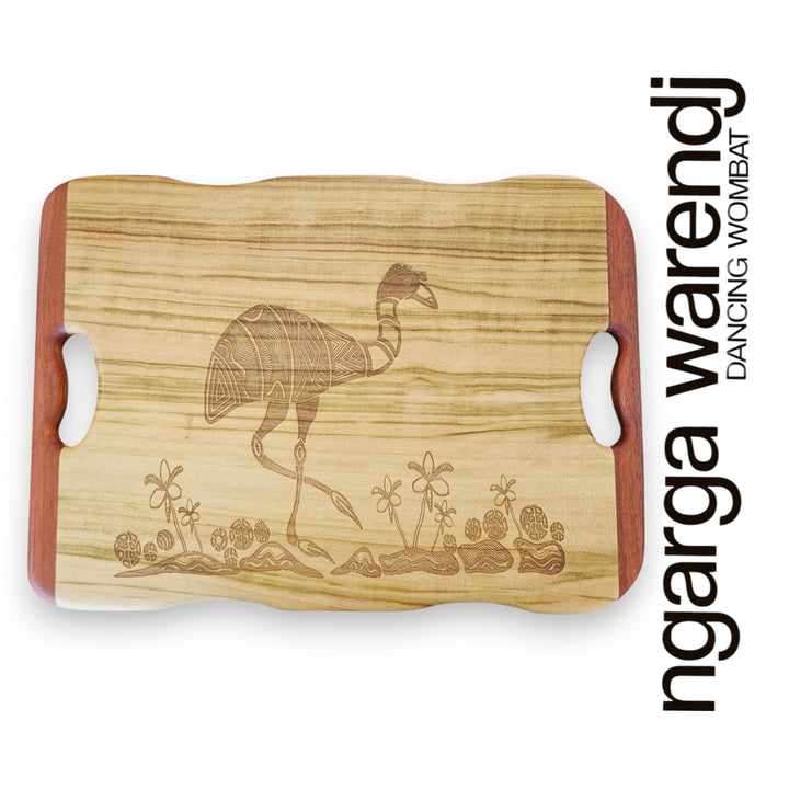 CAMPHOR LAUREL & REDGUM MEDIUM RECTANGLE BOARD WITH HANDLES - ASSORTED DESIGNS