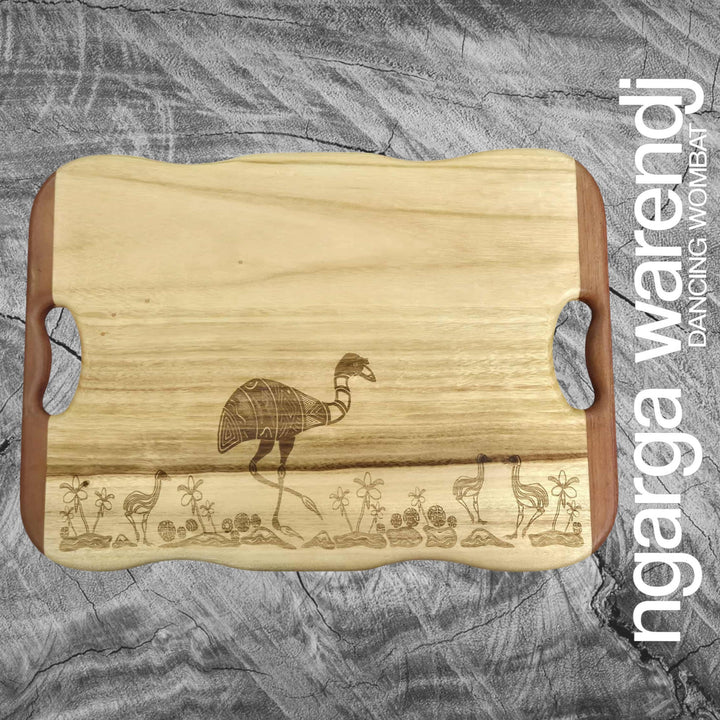 CAMPHOR LAUREL & REDGUM MEDIUM RECTANGLE BOARD WITH HANDLES - ASSORTED DESIGNS