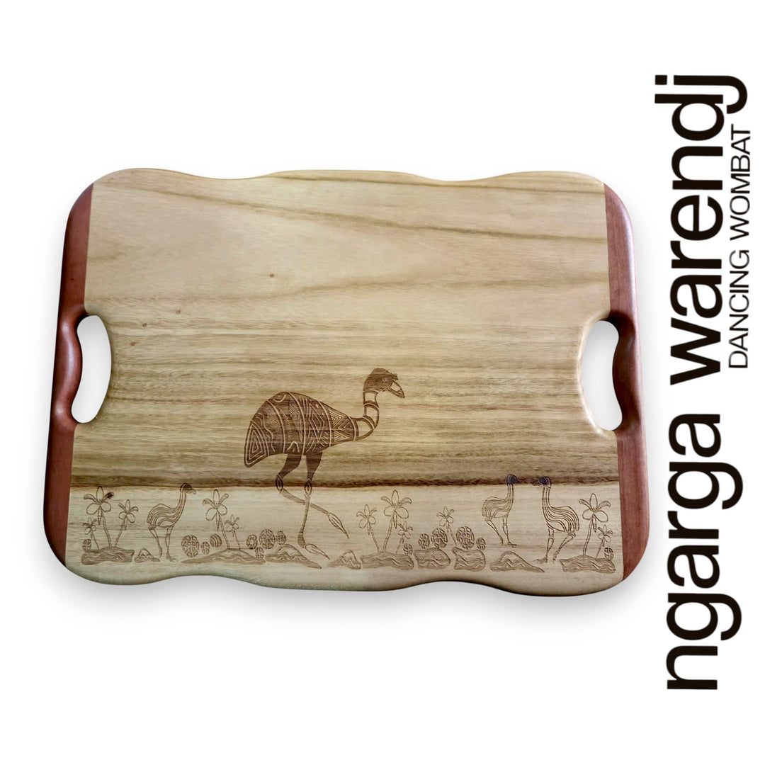 CAMPHOR LAUREL & REDGUM MEDIUM RECTANGLE BOARD WITH HANDLES - ASSORTED DESIGNS
