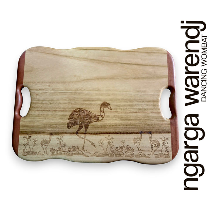 CAMPHOR LAUREL & REDGUM MEDIUM RECTANGLE BOARD WITH HANDLES - ASSORTED DESIGNS
