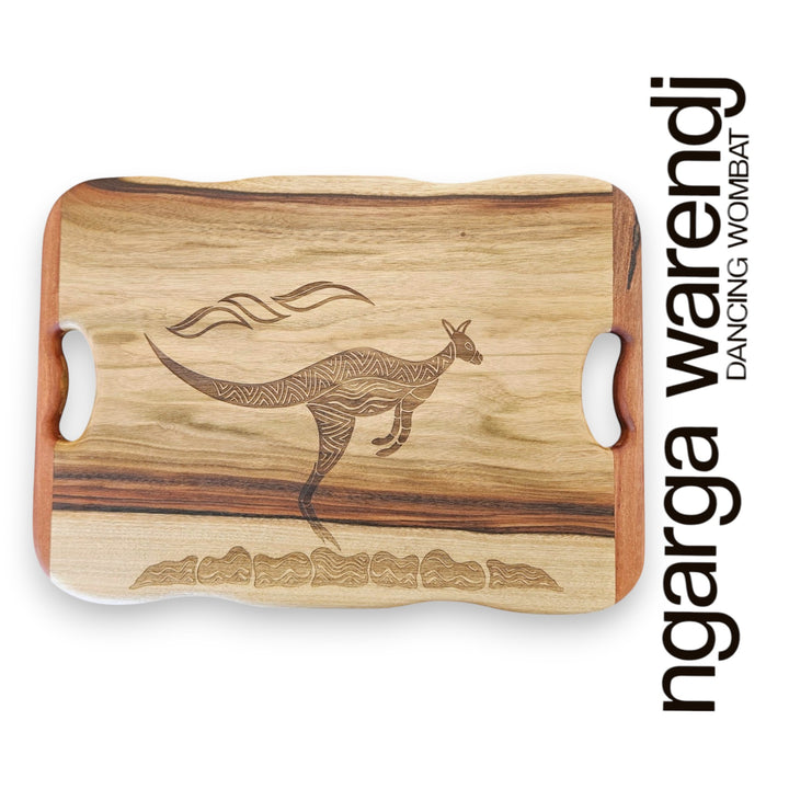 CAMPHOR LAUREL & REDGUM MEDIUM RECTANGLE BOARD WITH HANDLES - ASSORTED DESIGNS