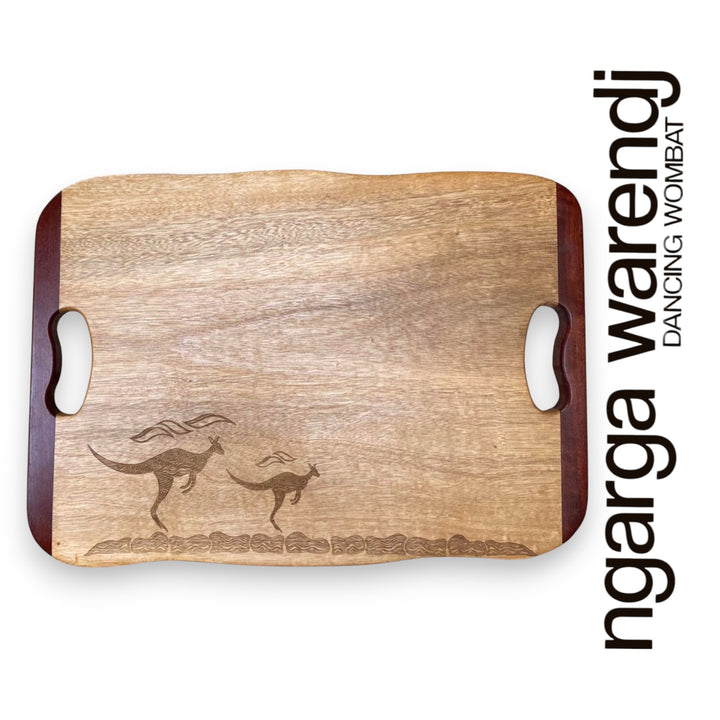 CAMPHOR LAUREL & REDGUM MEDIUM RECTANGLE BOARD WITH HANDLES - ASSORTED DESIGNS