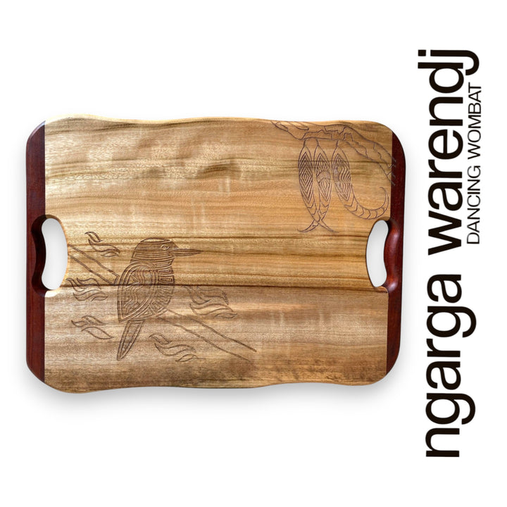 CAMPHOR LAUREL & REDGUM MEDIUM RECTANGLE BOARD WITH HANDLES - ASSORTED DESIGNS