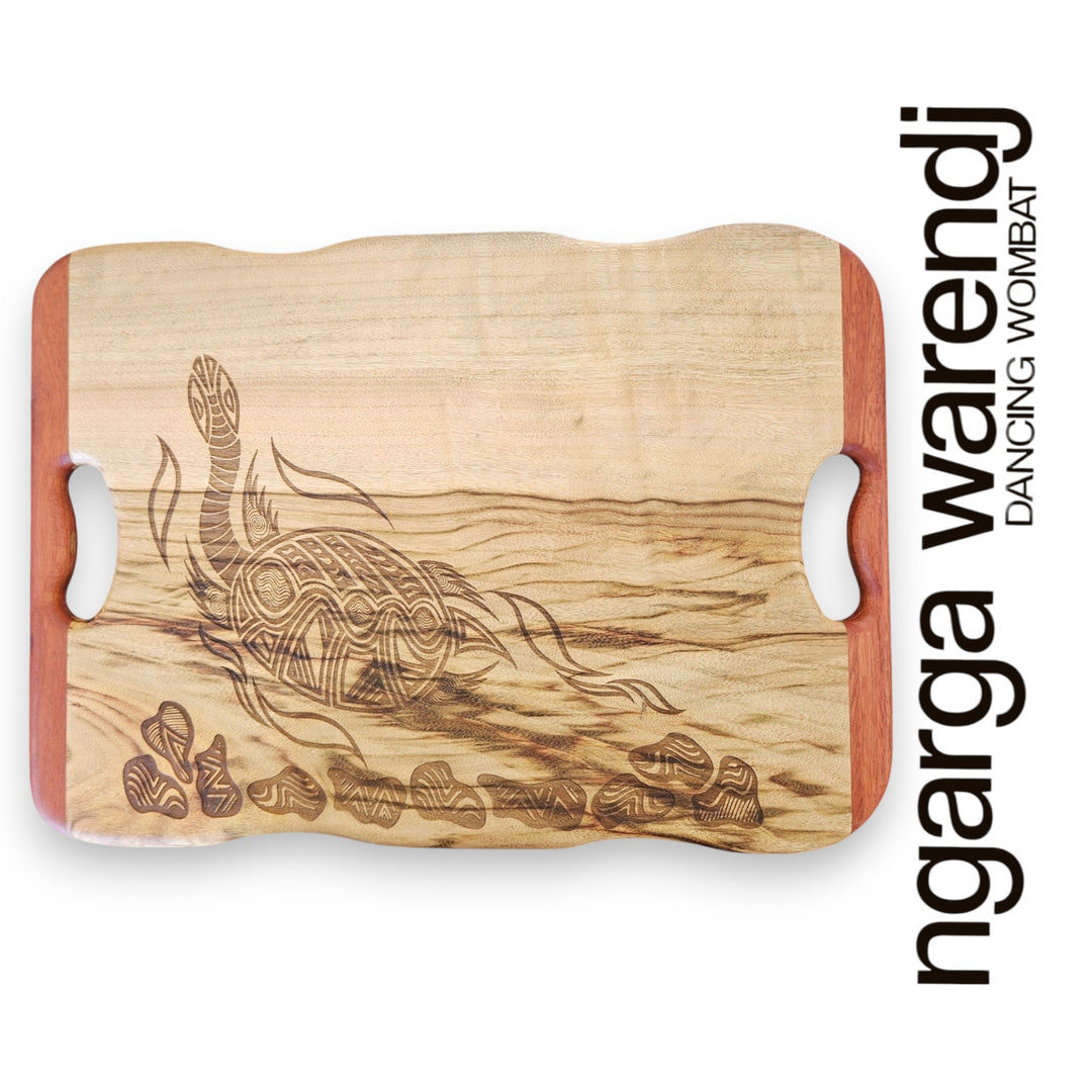 CAMPHOR LAUREL & REDGUM MEDIUM RECTANGLE BOARD WITH HANDLES - ASSORTED DESIGNS