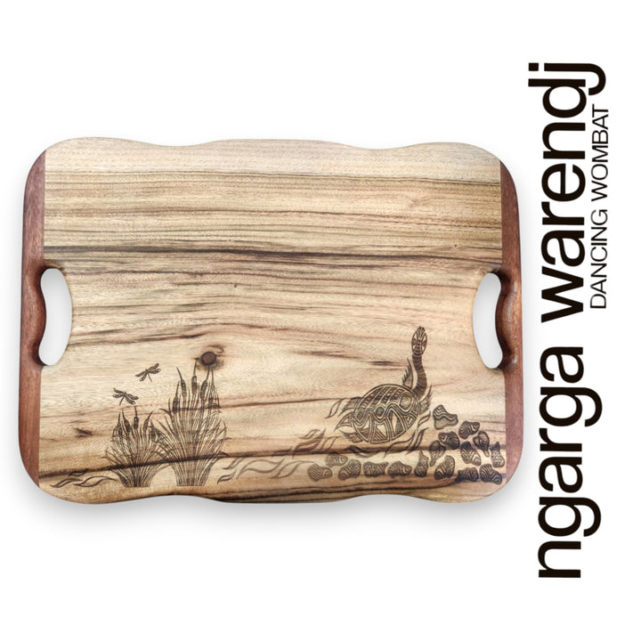 CAMPHOR LAUREL & REDGUM MEDIUM RECTANGLE BOARD WITH HANDLES - ASSORTED DESIGNS
