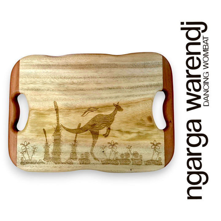 CAMPHOR LAUREL & REDGUM SMALL RECTANGLE BOARD WITH HANDLES - ASSORTED DESIGNS