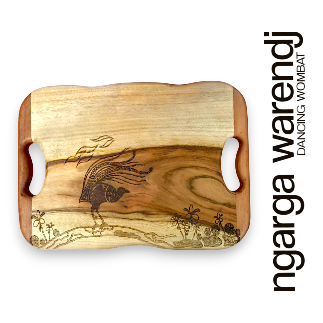 CAMPHOR LAUREL & REDGUM SMALL RECTANGLE BOARD WITH HANDLES - ASSORTED DESIGNS
