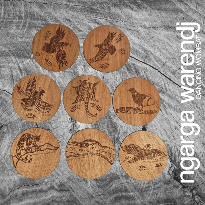 Ngarga Warendj Creator Story Series Round Coasters Set of 8 - Assorted Timber