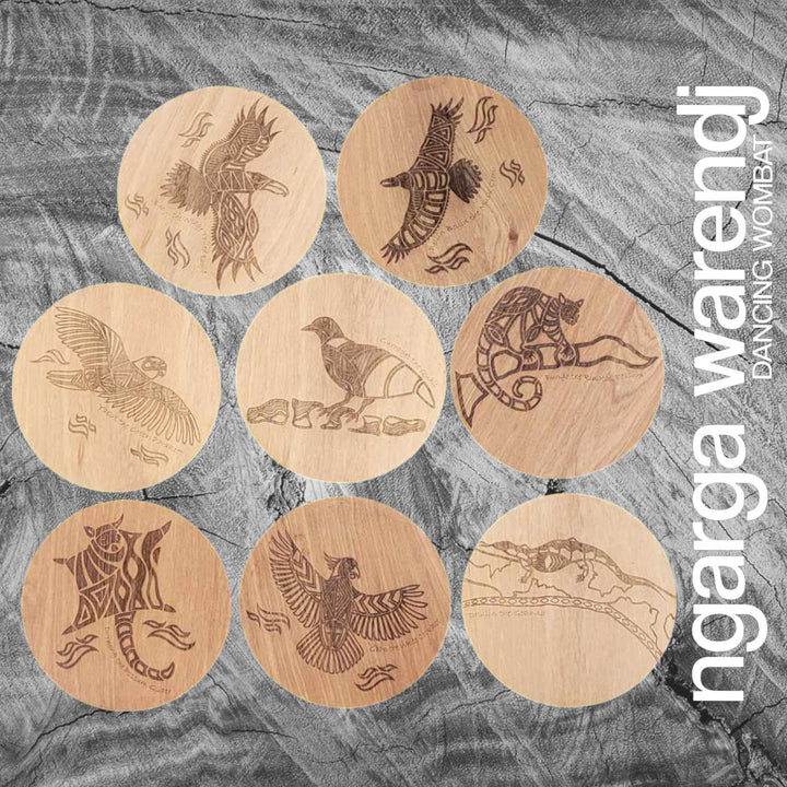 Ngarga Warendj Creator Story Series Round Coasters Set of 8 - Assorted Timber