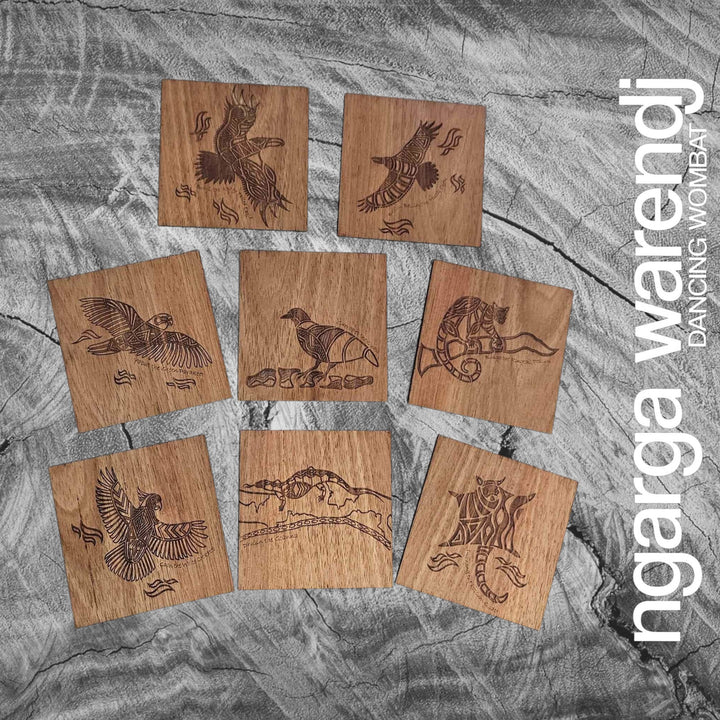 Ngarga Warendj Creator Story Series Square Coasters Set of 8 - Assorted Timber