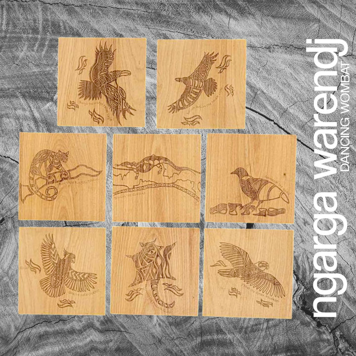 Ngarga Warendj Creator Story Series Square Coasters Set of 8 - Assorted Timber