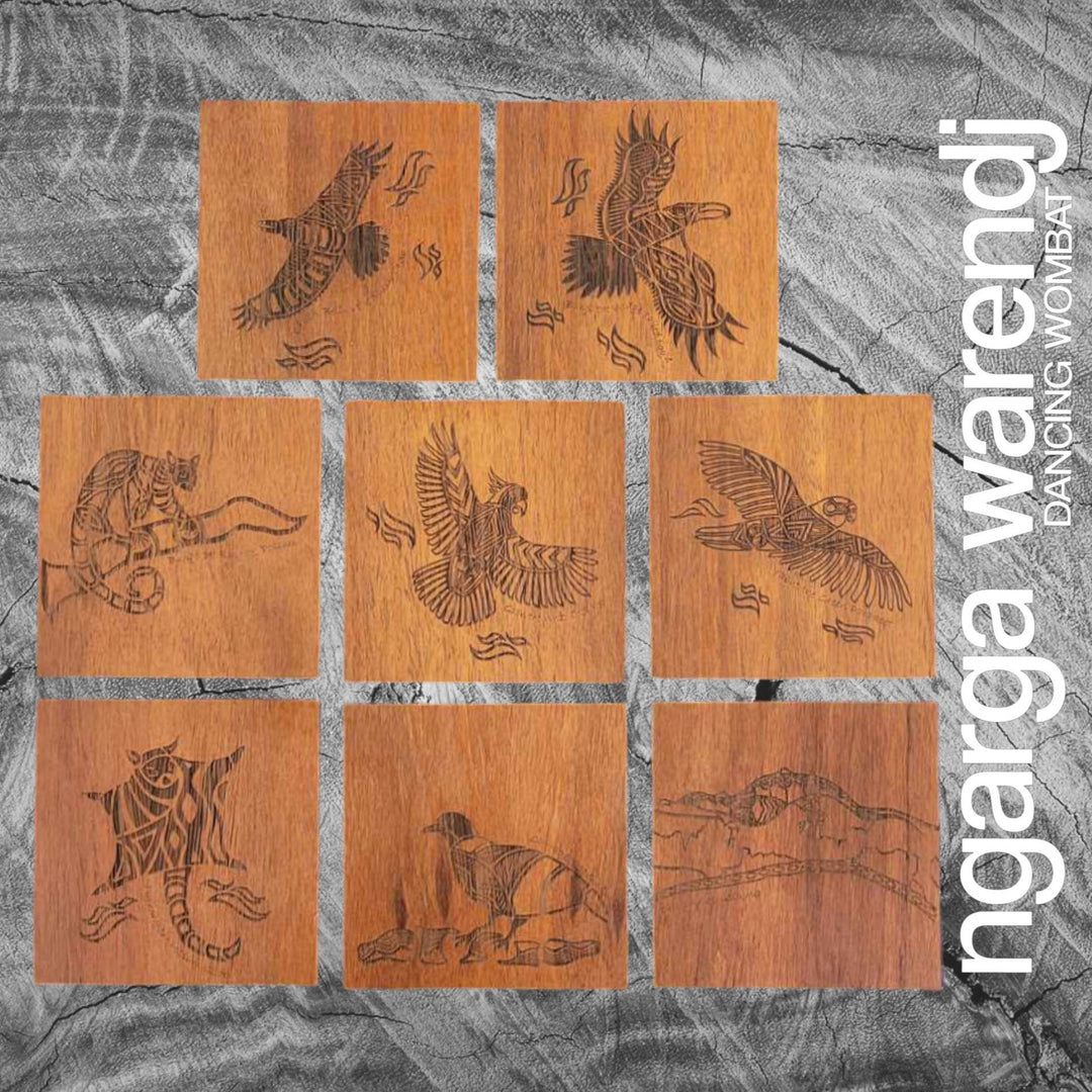 Ngarga Warendj Creator Story Series Square Coasters Set of 8 - Assorted Timber