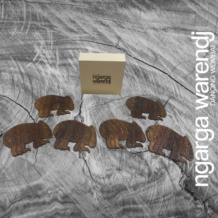 Ngarga Warendj Wombat Coasters Set of 6 - Assorted Timber