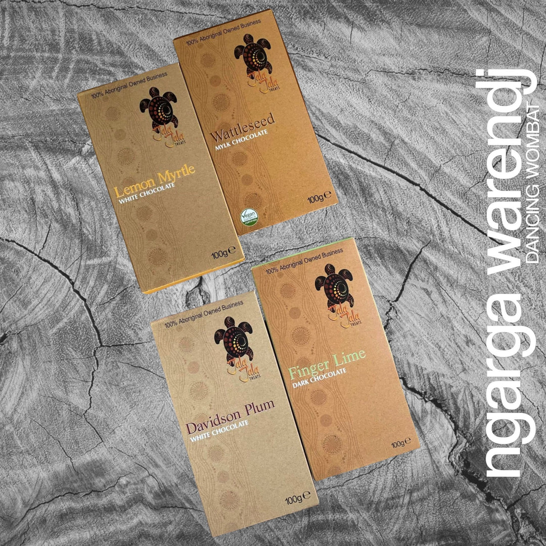 GUM LEAVES GIFT BOX HAMPER 1 - Rectangle Camphor Laurel Board - Gum Leaves Mug - Journal - Chocolate - Card