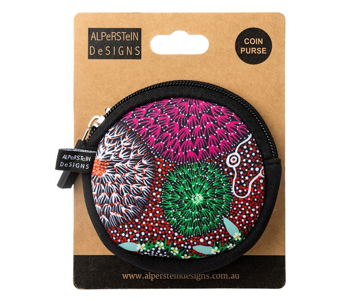 COIN PURSE NEOPRENE- ASSORTED ABORIGINAL ART DESIGNS BY WARLUKURLANGU ARTISTS YUENDUMU