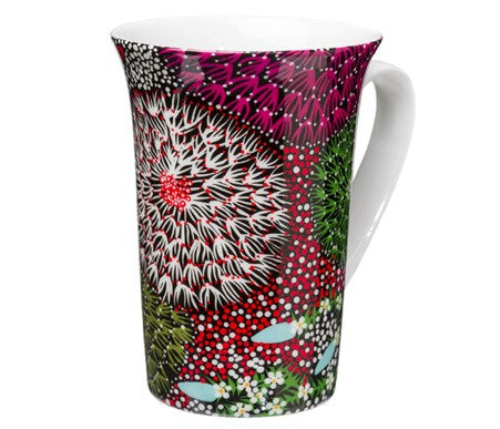 FINE BONE CHINA CERAMIC FLUTED MUG - ABORIGINAL ART BY ASSORTED ARTISTS