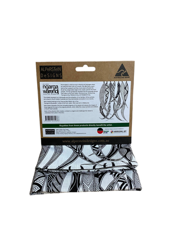 NGARGA WARENDJ DANCING WOMBAT TEA TOWEL with ALL OVER GUM LEAVES DESIGN