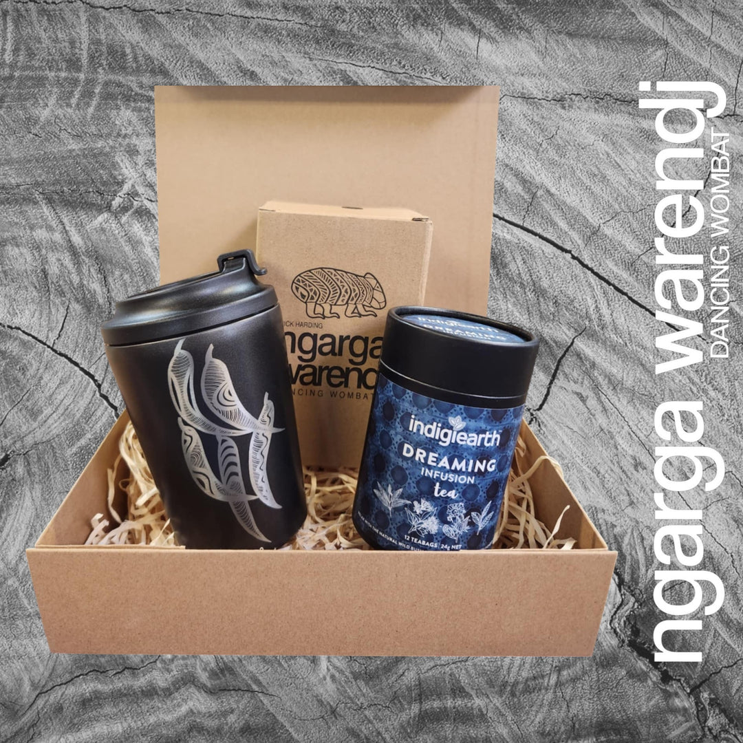 Ngarga Warendj Gift Box Indigiearth Tea and Gum Leaves Stainless Steel Keep Cup Hamper Pack