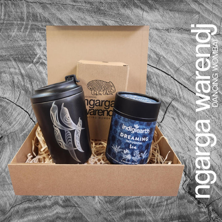 Ngarga Warendj Gift Box Indigiearth Tea and Gum Leaves Stainless Steel Keep Cup Hamper Pack