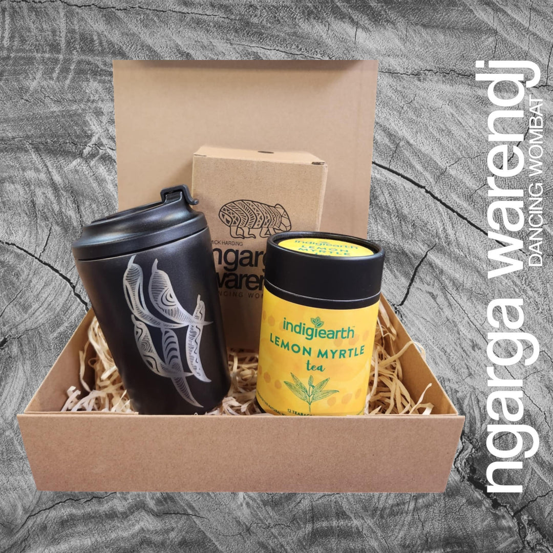 Ngarga Warendj Gift Box Indigiearth Tea and Gum Leaves Stainless Steel Keep Cup Hamper Pack
