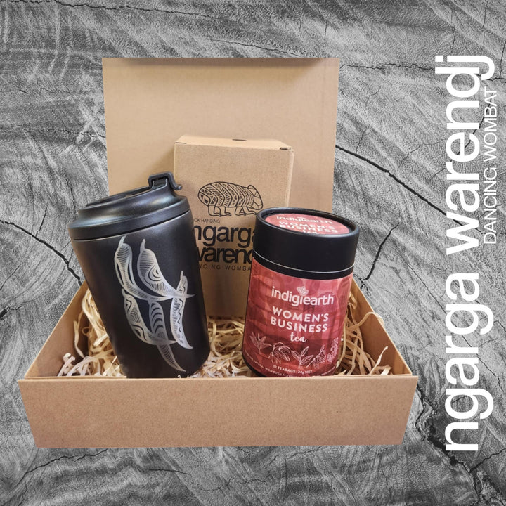 Ngarga Warendj Gift Box Indigiearth Tea and Gum Leaves Stainless Steel Keep Cup Hamper Pack