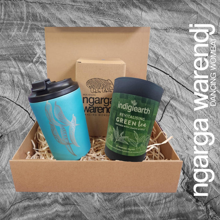 Ngarga Warendj Gift Box Indigiearth Tea and Gum Leaves Stainless Steel Keep Cup Hamper Pack