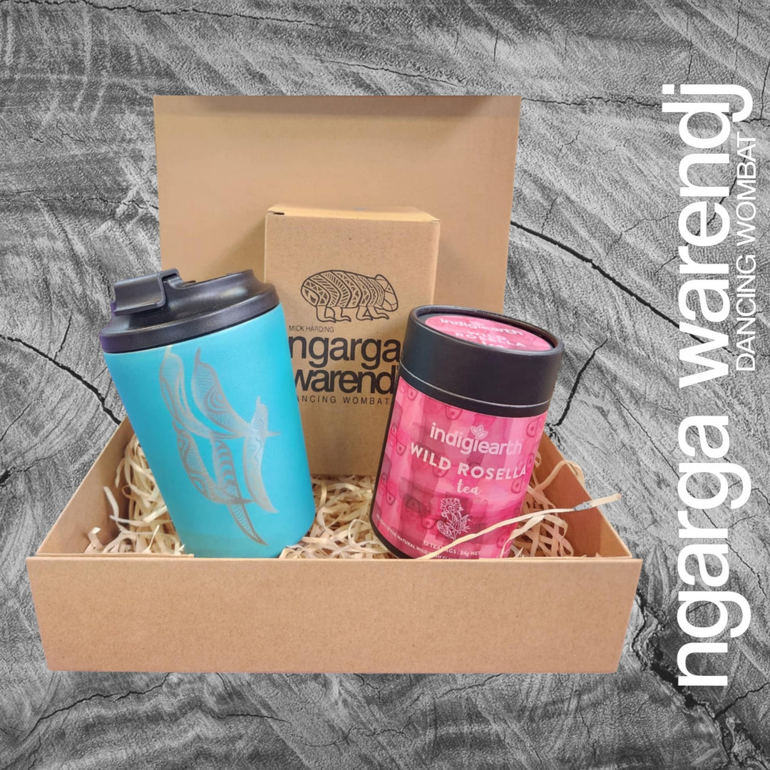 Ngarga Warendj Gift Box Indigiearth Tea and Gum Leaves Stainless Steel Keep Cup Hamper Pack