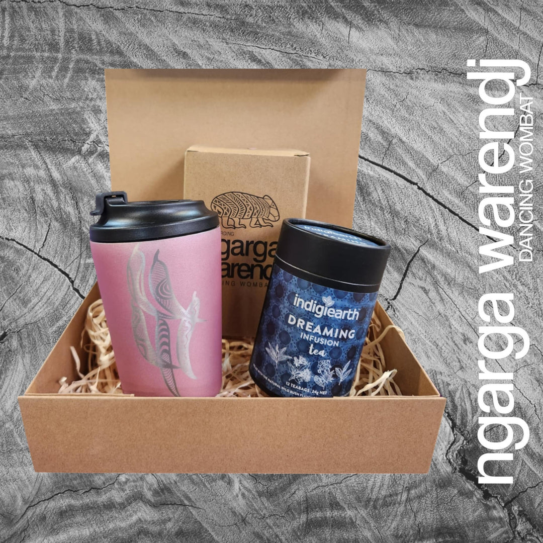 Ngarga Warendj Gift Box Indigiearth Tea and Gum Leaves Stainless Steel Keep Cup Hamper Pack