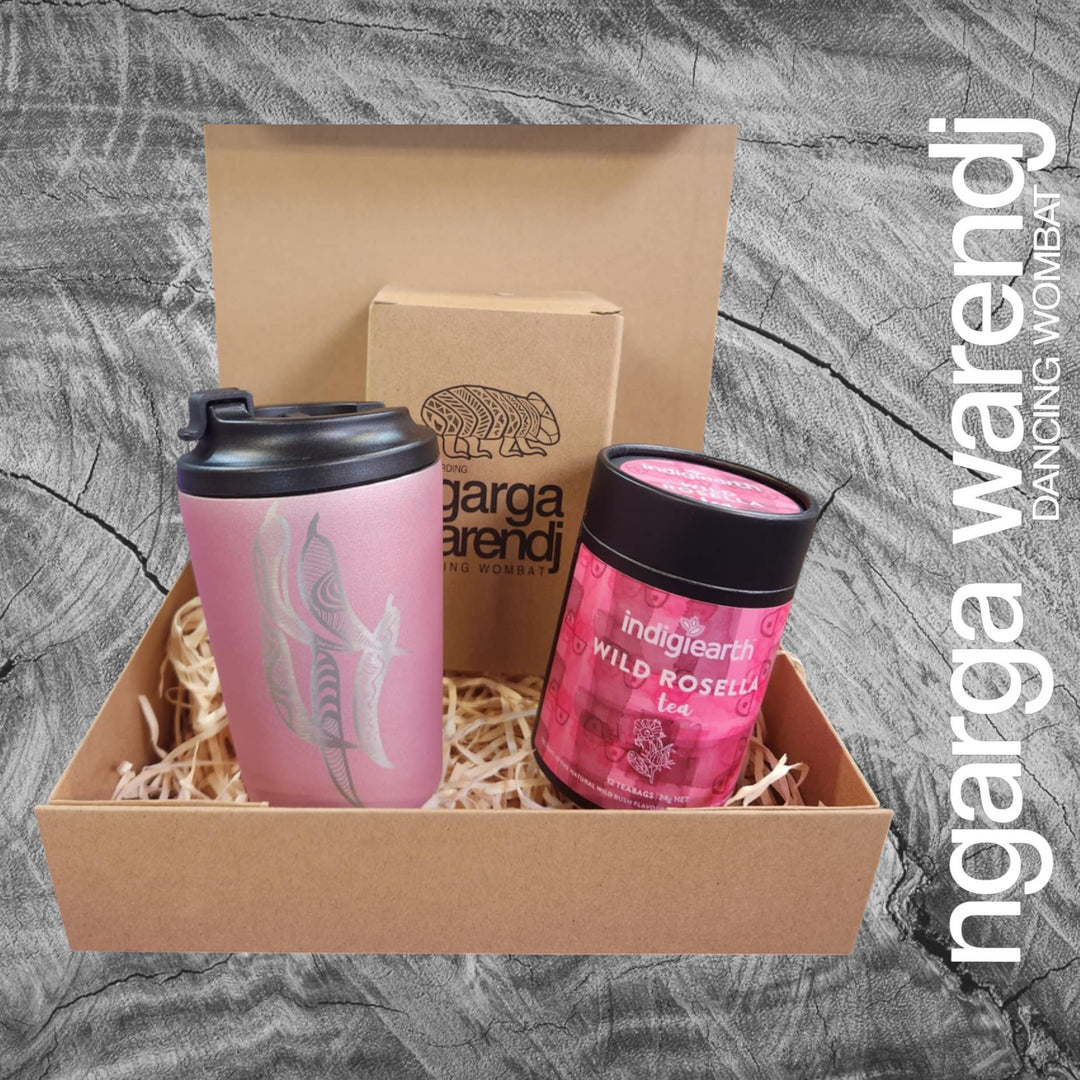 Ngarga Warendj Gift Box Indigiearth Tea and Gum Leaves Stainless Steel Keep Cup Hamper Pack