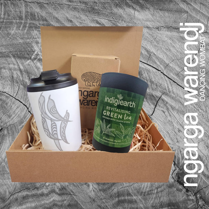 Ngarga Warendj Gift Box Indigiearth Tea and Gum Leaves Stainless Steel Keep Cup Hamper Pack