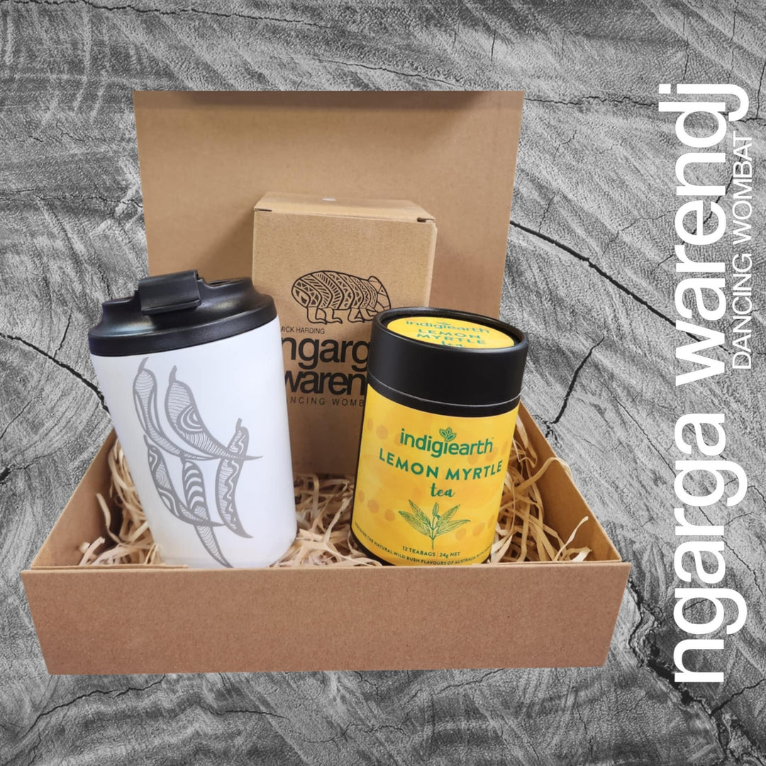 Ngarga Warendj Gift Box Indigiearth Tea and Gum Leaves Stainless Steel Keep Cup Hamper Pack